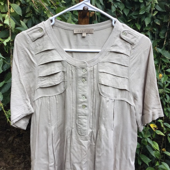 Sandro Dress 2 Tan Pockets Short Sleeves Paris - Picture 5 of 8